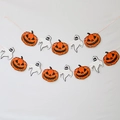 Halloween party banner with orange pumpkin lanterns and white ghost paper hanging ornaments - Halloween Pumpkin Ghost Banner
