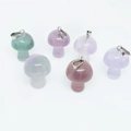 Mini natural stone mushroom pendants in green and purple quartz with silver clasps - Fluorite