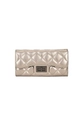 Quilted champagne gold long wallet with elegant diamond stitching and turn-lock closure - Champagne
