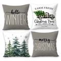 Set van 4 kerstkussenslopen met grijze bomen en peperkoekauto ontwerpen voor decoratie - Grijze Kerstboom Vrachtwagen Set