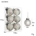 Set di 6 palline di Natale argento cangianti da 6cm con motivi a stella in scatola - 6CM Pallina Iridescente Grigia Motivo Stellato