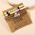Colorful clay bead teacher bracelet set with TEACH letters and apple charm on card - SY0601-1 (4Pcs Set-Multi/Gold)