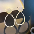 Elegant drop pearl earrings with round resin top on jewelry card for women - E5160-Pearl Color Teardrop Resin Drop Earrings