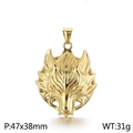 Colgante cabeza de lobo en acero inoxidable dorado con anillo hueco y relieve 3D - Colgante Color Oro