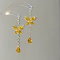 Boucles d'oreilles pendantes papillon avec zircon jaune et alliage d'argent - Boucles d'oreilles papillon en zircone jaune vif