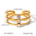 Detailed view of triple-layer gold ring with three white cubic zirconia stones - Three-layer Vertical Inlaid Style (HC-R30472) / Gold