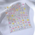 Stickers à ongles 3D en relief TS-3785 avec fleurs de montagne colorées et motifs cœurs - TS-3785 Fleurs Sauvages - Nouveau Relief