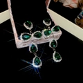 Élégantes boucles d'oreilles vintage françaises avec pierres vert émeraude et diamants - 33# Tige en argent - Vert - Style goutte d'eau