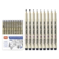 Professionelles 9-teiliges schwarzes Fineliner-Set für Skizzen mit wasserfester Tinte - 9er-Set (Fineliner)
