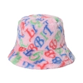 Cappello a secchiello in peluche rosa con lettere colorate in finta pelliccia calda - Rosa