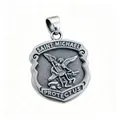Pendentif bouclier Saint-Michel en argent antique avec gravure Protect Us pour femme - Pendentif Bouclier Saint Michel - Acier Argent (Sans Chaîne)