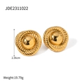 Detail showing 2.36cm 18k gold-plated stainless steel stud earrings with rope textures - Round Disc / Gold (Woven Disc)