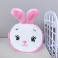 Monedero de conejo de peluche rosa y blanco con bordado tierno y cierre superior - Conejo