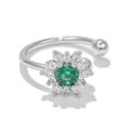 Silver adjustable ring featuring a cluster of emerald green and zircon stones - EGJ0006 Green Silver