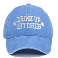 Vintage light blue washed baseball cap with white Drink Up Bitches embroidery for Patrick's Day - Adjustable / Light Blue