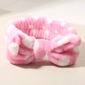 Soft pink and white polka dot plush headband with a large bow for face washing - #6 Rose Red Polka Dot - Single Hairband