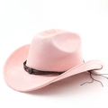 Chapeau de cowboy en daim rose avec bande de cuir tressé et ornement en bronze vintage - M (56-58cm) / Rose