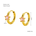 Detail of 16mm gold plated stainless steel huggie earrings with pink star zircon - Gold-Pink Zirconia