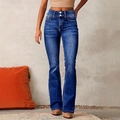Vintage damesjeans met hoge taille en uitlopende pijpen in donkerblauw met dubbele knoop - S / Donkerblauw
