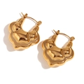 Polished 18K gold-plated double-layer lotus earrings with irregular liquid metal design - Hollow Double-Layer Lotus Hoop Earrings / Gold