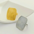 Minimalist rectangular ring with wavy texture in gold and silver stainless steel finish - Square Stripe