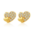 18K gold plated heart stud earrings with overlapping design and sparkling cubic zirconia - Gold Overlapping Hearts