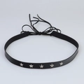 Retro black leather choker with silver star metal studs and adjustable lace-up ties - 56-58cm / Black Star Rivet Choker (AB20)