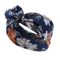 Blumiges Samt-Stirnband in Dunkelblau mit orangefarbenem und weißem Blütenmuster - Marine Blumig