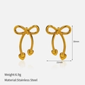Golden titanium steel bow and heart earrings with detailed product size and weight specs - Gold Bow Heart Earrings