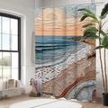 Cortina de ducha abstracta de olas de playa con textura de encaje 3D para baño - 90*180cm / Playa del Atardecer (25YL1A)