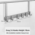 Gray matte over-the-door rack with 6 hooks for clothes storage, size 39cm by 18cm - 6 Hooks_Long Arm / Gunmetal