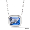 Silver chain necklace featuring a rectangular step-cut blue zircon pendant in bezel setting - Silver - Blue Zirconia (PDD055)