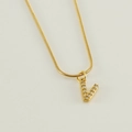Gold plated snake chain necklace with sparkling zircon encrusted letter V pendant - Letter V / Gold