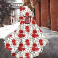 Elegantes weißes Maxikleid mit rotem Rosendruck und Gürteltasche für moderne Damen - S / Rotes Blumenmuster