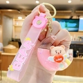 Pink bear moon liquid quicksand keychain with silicone strap and floating glitter charms - Moon Bear - Pink