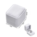 Detailed view of a white velvet ring box with specific dimensions 5cm x 6cm x 4.5cm - Single Ring Box / White