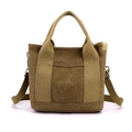 Vintage brown canvas tote bag with adjustable shoulder strap and front pocket - Coffee