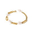 Bracciale a catena a graffetta in acciaio inossidabile placcato oro 18k con perle barocche - Stile Catena a Graffetta Con Cuciture in Perle (JDB201069)
