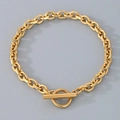 Golden stainless steel Cuban chain bracelet with decorative T-bar toggle clasp for men and women - Flat Cut Toggle Clasp (5.4mm) / 20cm / Gold