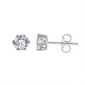 Classic S925 sterling silver stud earrings featuring round cut cubic zirconia stones - Silver 6-Prong 5mm Stud (APE36-P-5mm)