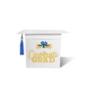 White graduation cap card box with blue tassel and gold glitter Congrats GRAD text - Congrats GRAD (Blue Tassel) / White