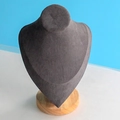 Dark gray velvet bust necklace display stand with round solid wood base for jewelry - Medium Dark Grey Velvet