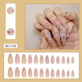 Floral press-on nails set with 3D embossed flowers and water droplets on almond shape base - W1738 Blossoming Flowers (Glue Type)