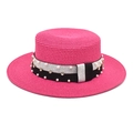 Close-up of rose red boater hat featuring elegant pearl and rhinestone hatband detail - Rose Red