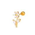 Exquisite golden flower ear stud with zircon stones and a secure ball back closure - Flower (K-361)