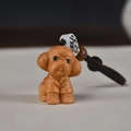 Handgefertigter Pudel-Anhänger aus Thujaholz mit Kordel und Glücksperlen-Anhänger - Teddy-Hund Schlüsselanhänger