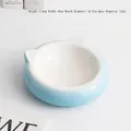Sky blue cat ear ceramic bowl for pets, minimalist design, 16cm wide gradient blue food dish - Sky Blue