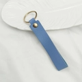 Minimalist light blue lychee pattern leather keychain with a golden metal ring - No.10 Blue