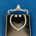 Elegant bridal jewelry set featuring golden crown, double-layer necklace and earrings - Gold Style (SET-J037G)