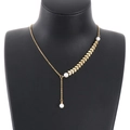 Gold wheat leaf necklace with three white pearls on a black display mannequin - Wheat Ear Pearl Clavicle Chain (KN203294-KFC) / Gold (KN203294-KFC)